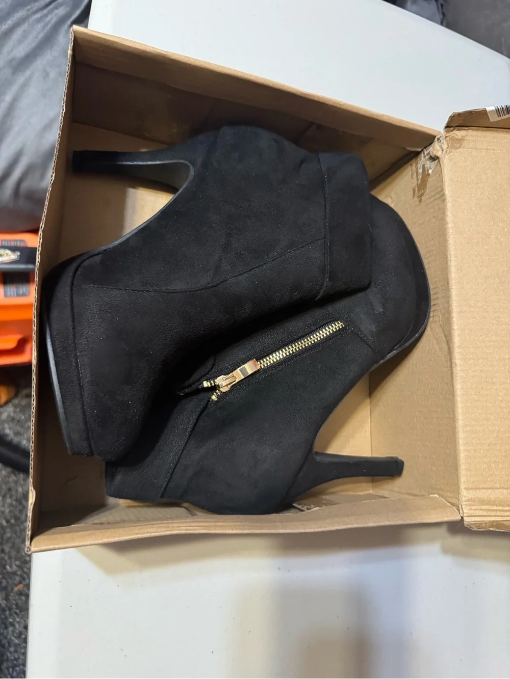 Trends up size 10 Black Suede Platform Ankle Booties with Gold Zipper